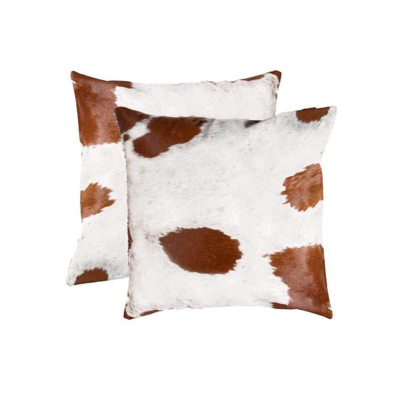 Pillows White Pillow - 18" x 18" x 5" White And Brown Cowhide - Pillow 2-Pack HomeRoots