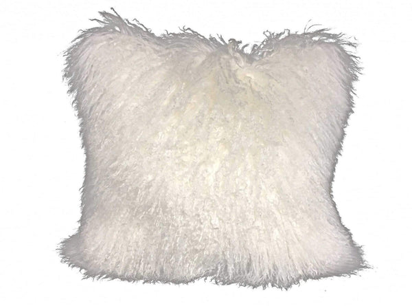 Pillows White Pillow - 20" Bright White Genuine Tibetan Lamb Fur Pillow with Micro suede Backing HomeRoots