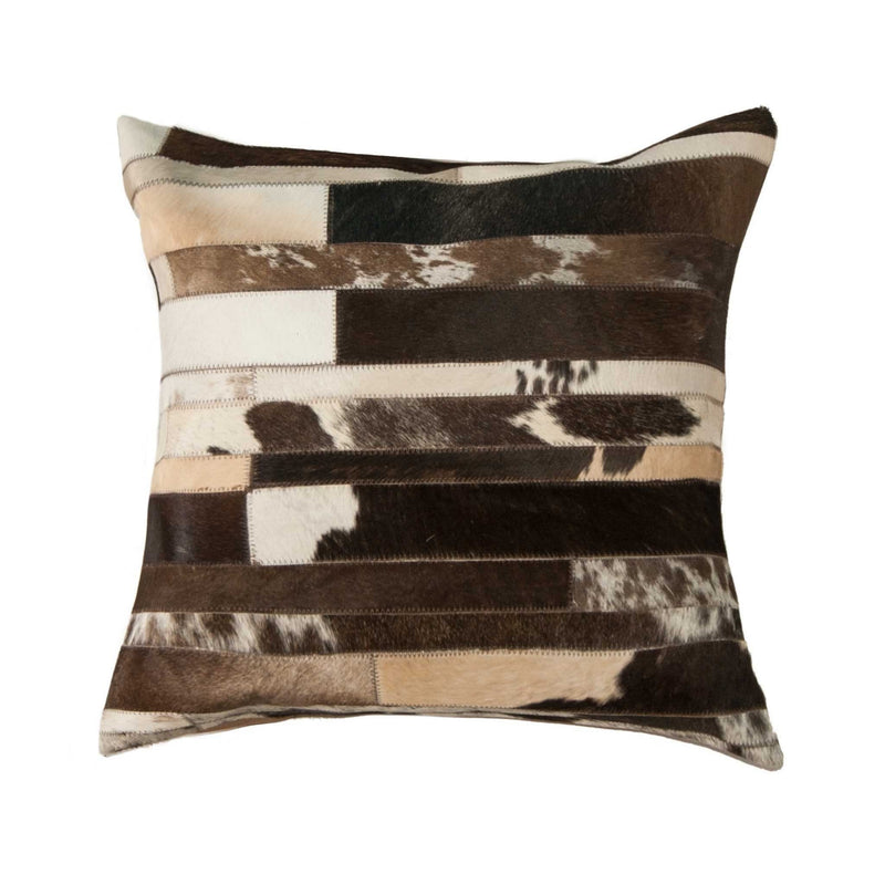 Pillows White Pillow - 22" x 22" x 5" Chocolate/White, Large Madrid, Cowhide - Pillow HomeRoots