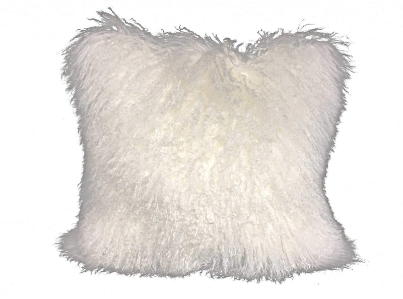 Pillows White Pillow - 24" Bright White Genuine Tibetan Lamb Fur Pillow with Micro suede Backing HomeRoots