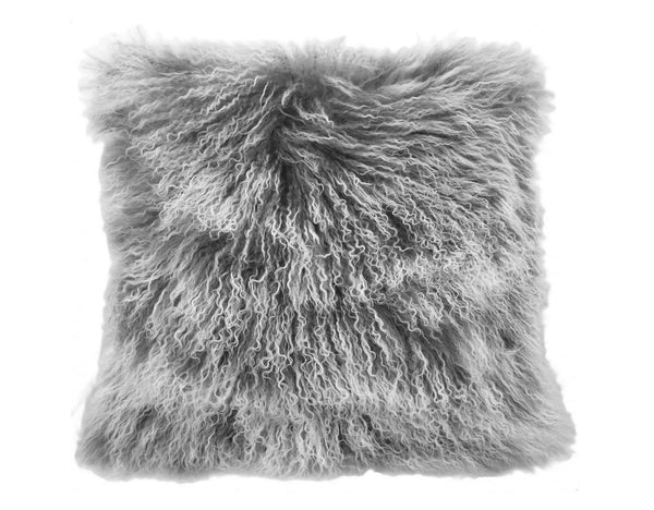 Pillows White Pillow - 24" Grey Genuine Tibetan Lamb Fur Pillow with Micro suede Backing HomeRoots