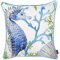 Pillows White Pillow Cases - 18"x18" Marine Seahorse Decorative Throw Pillow Cover Printed HomeRoots