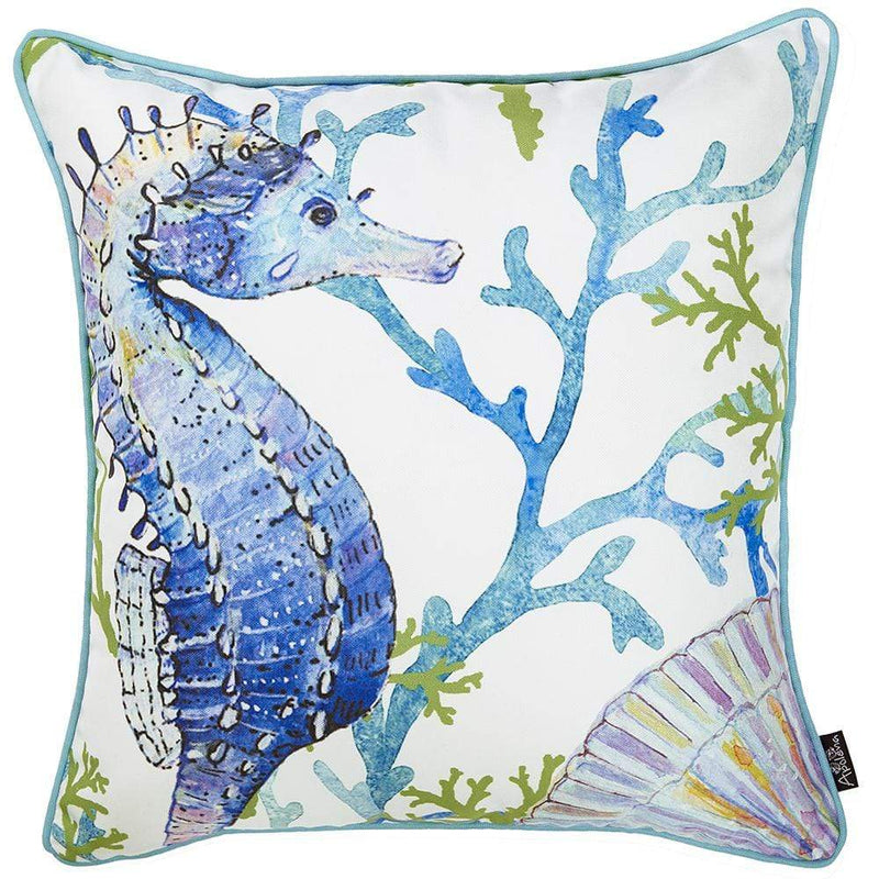 Pillows White Pillow Cases - 18"x18" Marine Seahorse Decorative Throw Pillow Cover Printed HomeRoots