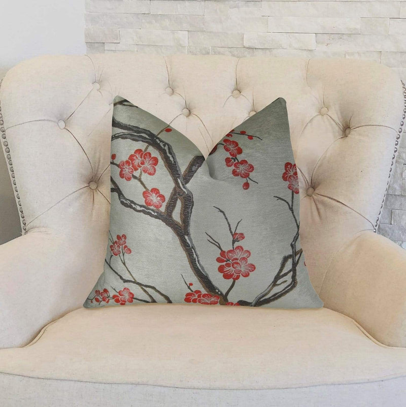 Pillows White Pillow - White Red Gray Handmade Luxury Pillow Double Sided 12" x 20" HomeRoots