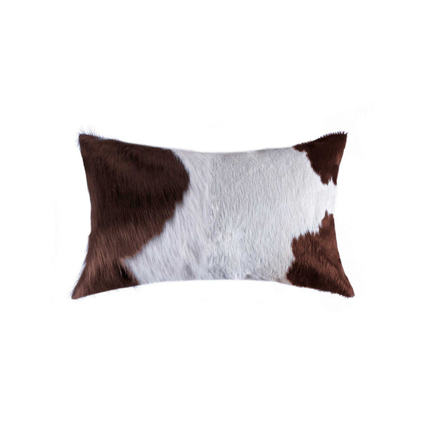 Pillows White Throw Pillows - 12" x 20" x 5" White And Brown Cowhide - Pillow HomeRoots