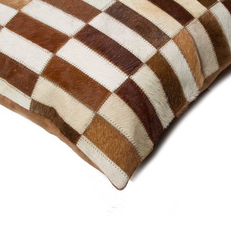 Pillows White Throw Pillows - 18" x 18" x 5" Brown And White Linear Cowhide - Pillow HomeRoots