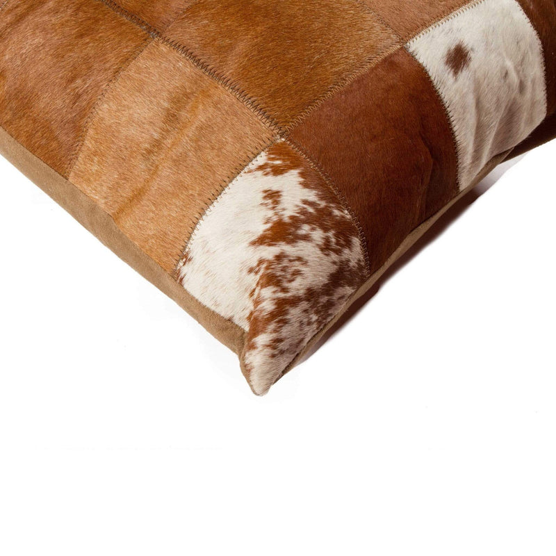 Pillows White Throw Pillows - 18" x 18" x 5" Brown And White Patchwork Cowhide - Pillow HomeRoots