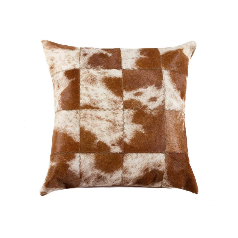 Pillows White Throw Pillows - 18" x 18" x 5" Salt And Pepper Brown And White Patchwork Cowhide - Pillow HomeRoots