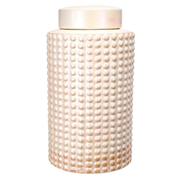 Pimpled Pattern Ceramic Jar With Lid, Peach-Decorative Jars and Urns-Peach-CERAMIC-JadeMoghul Inc.