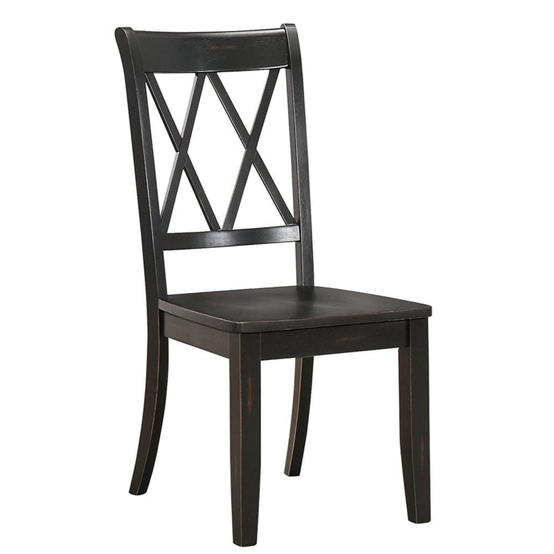 Pine Veneer Side Chair With Double X-Cross Back, Black, Set of 2-Dining Chairs-Black-Pine Veneer-JadeMoghul Inc.