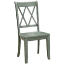 Pine Veneer Side Chair With Double X-Cross Back, Teal Blue, Set of 2-Dining Chairs-Blue-Pine Veneer-JadeMoghul Inc.