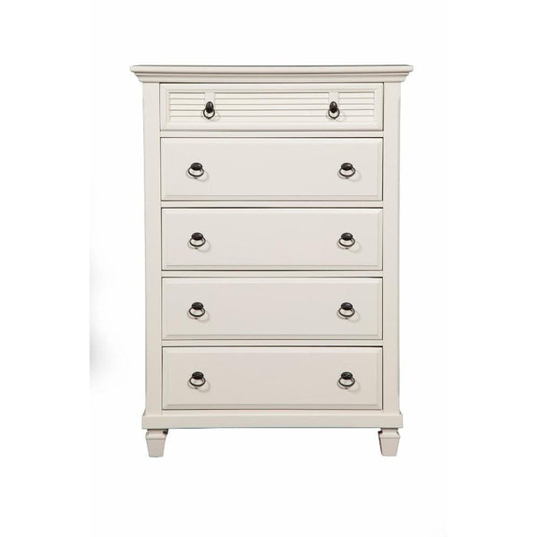 Pine Wood 5 Drawer Chest in White-Accent Chests and Cabinets-White-Pine Solids-JadeMoghul Inc.