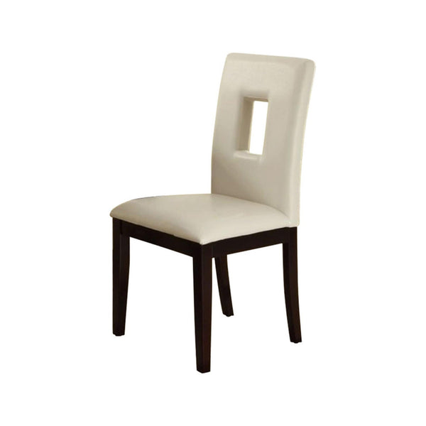 Pine Wood Dining Chairs, Set Of 2, White And Brown-Dining Chairs-White And Brown-Faux Leather Pine wood-JadeMoghul Inc.