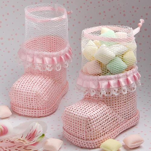Pink Baby Bootie Mesh Bags-Favor Boxes Bags & Containers-JadeMoghul Inc.