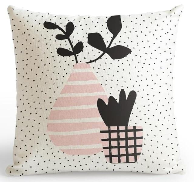 Pink Decoration Pot Plant Flower Cushion Abstract Landscape Geometric Pillow Black And White Plus Triangle For Office Chair Sofa-A2-45x45cm Just Cover-JadeMoghul Inc.