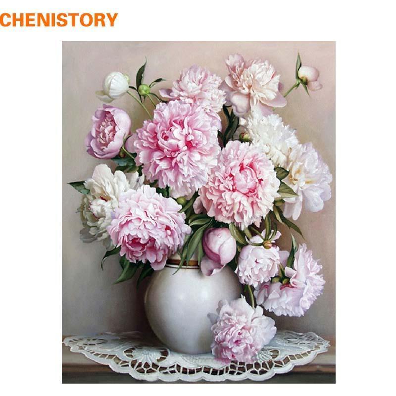 Pink Europe Flower DIY Painting By Numbers Acrylic Paint By Numbers HandPainted Oil Painting On Canvas For Home Decor--JadeMoghul Inc.