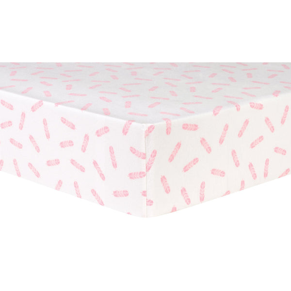 Pink Feathers Deluxe Flannel Fitted Crib Sheet-PINK-JadeMoghul Inc.
