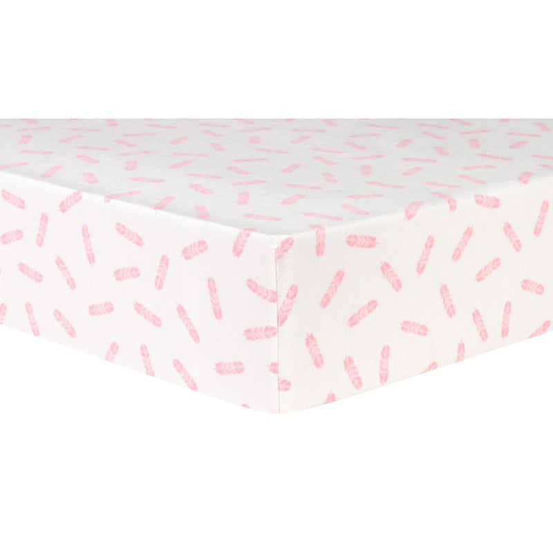 Pink Feathers Deluxe Flannel Fitted Crib Sheet-PINK-JadeMoghul Inc.