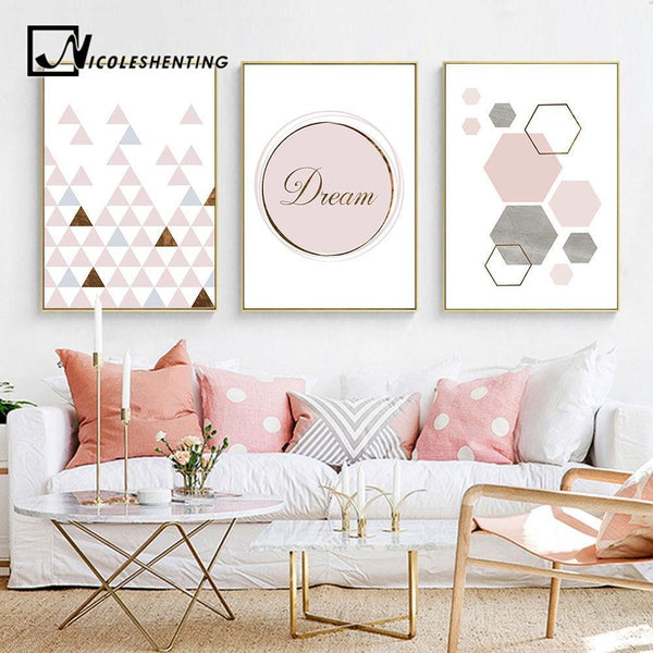 Pink Geometry Canvas Art Posters and Prints Abstract Painting Nordic Style Wall Pictures for Living Room Modern Home Decor AExp