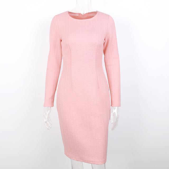 Pink Jacquard Pencil Cut Dress-Pink-L-JadeMoghul Inc.