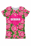 Pink Vibes Customized NAME Zoe Floral Print Tee - Women-Pink Vibes-XS-Pink/Green-JadeMoghul Inc.