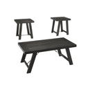 Plank Style Acacia Wood Table Set with Canted Legs, Set of Three, Black-Accent Tables-Black-Wood-JadeMoghul Inc.