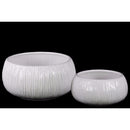 Planters Round Flower Pot with Ribbed Side Set of Two - White - Benzara Benzara