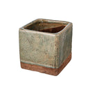 Planters Square Shaped Ceramic Planter With Fine Texture, Small, Slate Gray and Brown Benzara