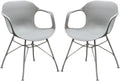Plastic Accent Chairs with Open Arms and Metal Legs, Gray, Pack of Two-Accent Chairs-Gray-Plastic and Metal-JadeMoghul Inc.