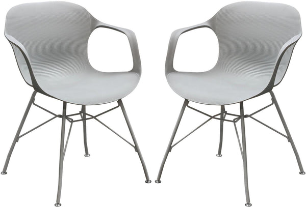 Plastic Accent Chairs with Open Arms and Metal Legs, Gray, Pack of Two-Accent Chairs-Gray-Plastic and Metal-JadeMoghul Inc.