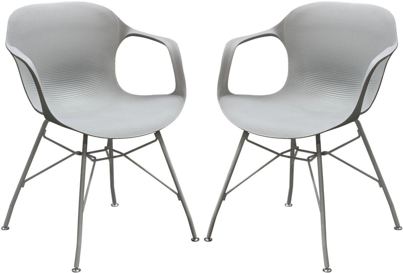 Plastic Accent Chairs with Open Arms and Metal Legs, Gray, Pack of Two-Accent Chairs-Gray-Plastic and Metal-JadeMoghul Inc.