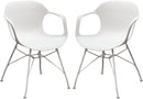 Plastic Accent Chairs with Open Arms and Metal Legs, White, Pack of Two-Accent Chairs-White-Plastic and Metal-JadeMoghul Inc.