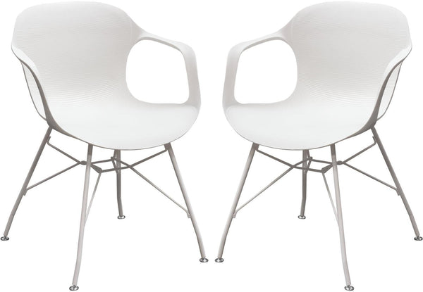 Plastic Accent Chairs with Open Arms and Metal Legs, White, Pack of Two-Accent Chairs-White-Plastic and Metal-JadeMoghul Inc.