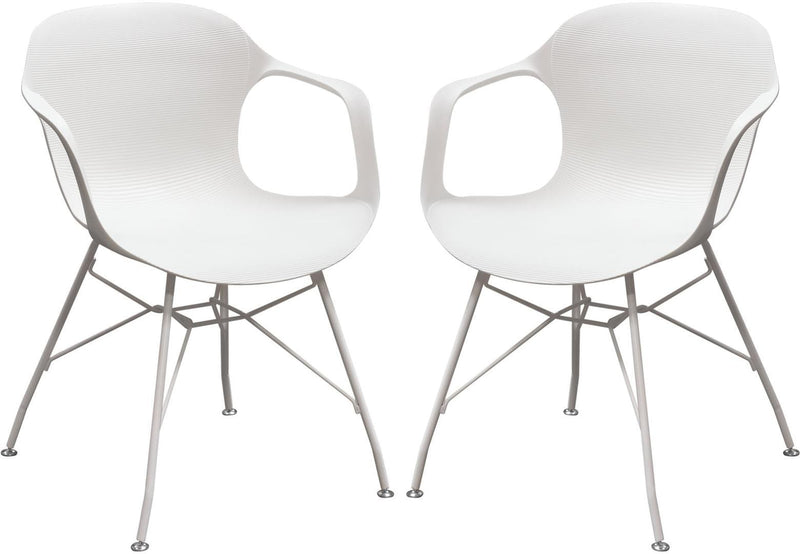 Plastic Accent Chairs with Open Arms and Metal Legs, White, Pack of Two-Accent Chairs-White-Plastic and Metal-JadeMoghul Inc.
