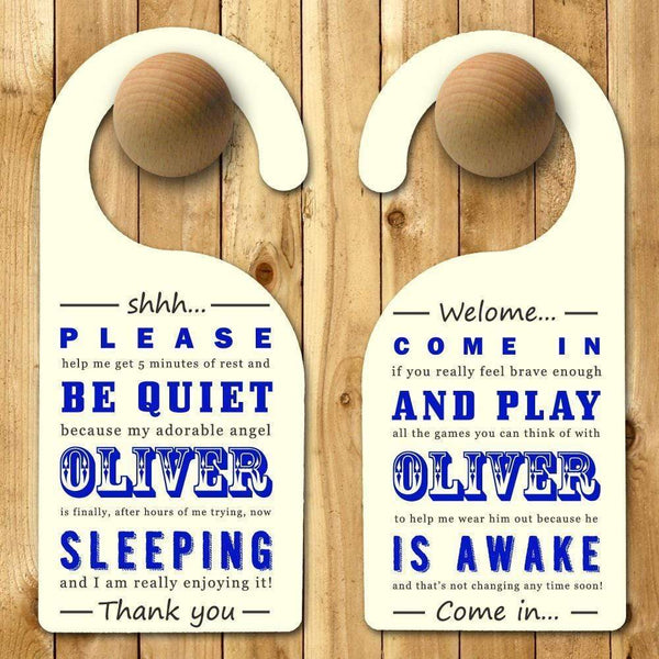 Plastic Gifts & Accessories Personalised Baby Gifts - Baby Door Hanger in Blue Treat Gifts
