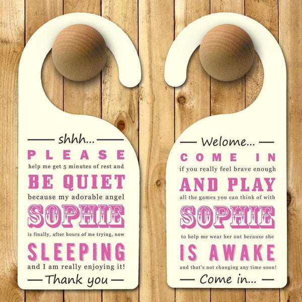 Plastic Gifts & Accessories Personalised Baby Gifts - Baby Door Hanger in Pink Treat Gifts