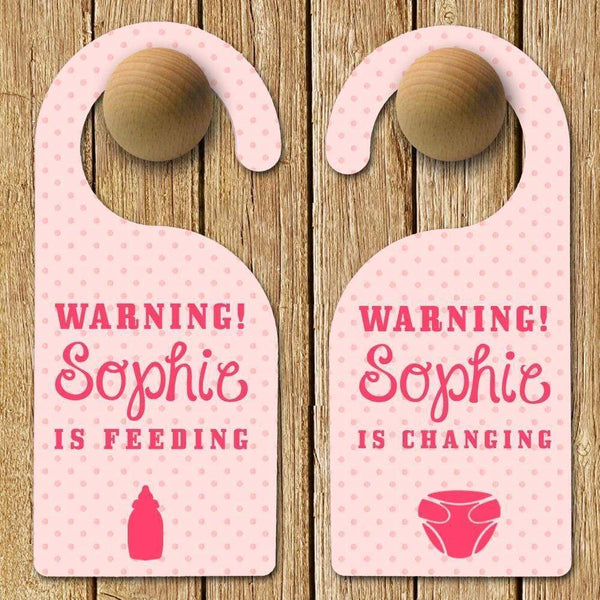 Plastic Gifts & Accessories Personalised Baby Gifts - Baby Warning Door Hanger in Pink Treat Gifts