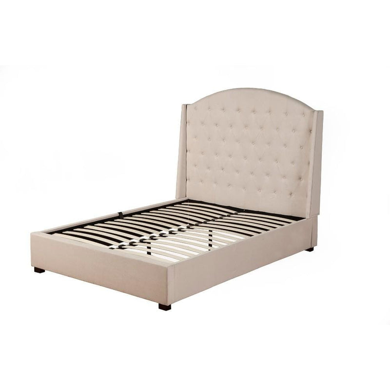 Platform Beds Poplar Wood Queen Size Upholstered Platform Bed, Cream Benzara