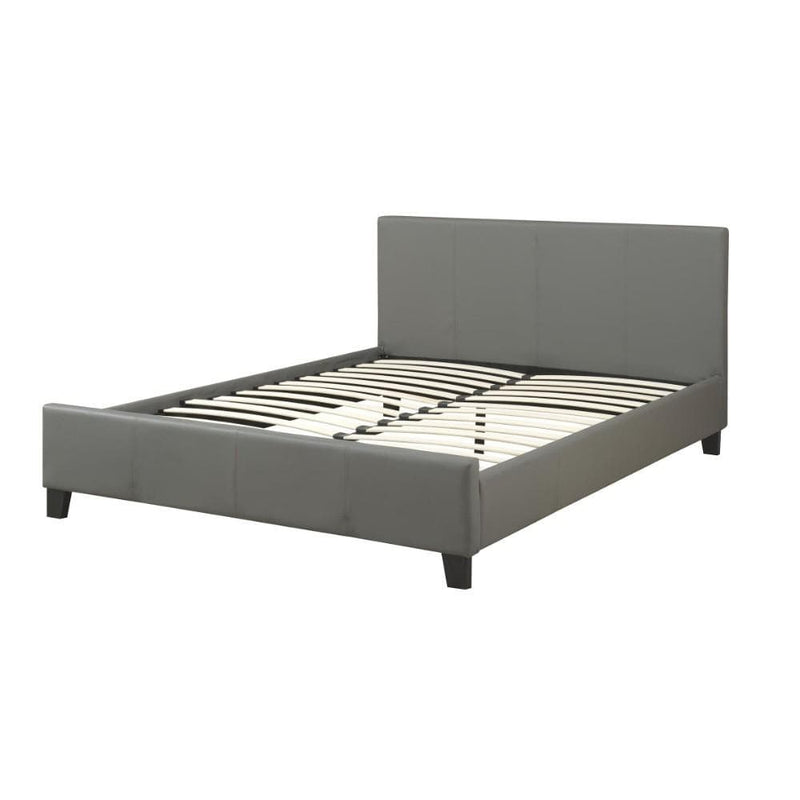 Platform Beds Queen Bed,Gray Faux Leather With 14 Slats,Grey Benzara