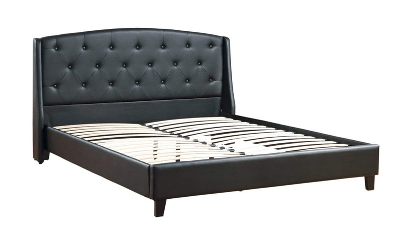 Platform Beds Shimmering Ca King Bed,Black Bonded Leather Benzara