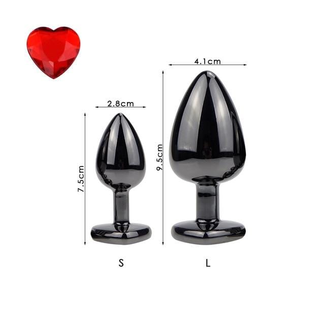 Plating Black Metal Anal Plug Romantic Red Heart Crystal Base Mooth Butt Plug Anal Bead Couple Anus Dilator Metal Ball Massager AExp