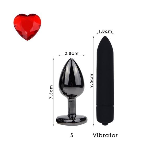 Plating Black Metal Anal Plug Romantic Red Heart Crystal Base Mooth Butt Plug Anal Bead Couple Anus Dilator Metal Ball Massager AExp