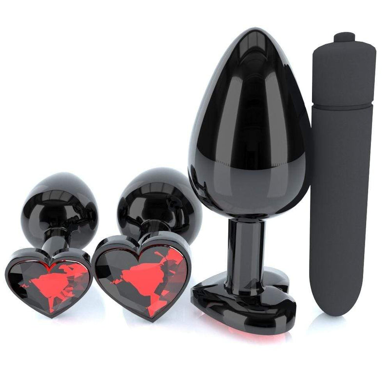 Plating Black Metal Anal Plug Romantic Red Heart Crystal Base Mooth Butt Plug Anal Bead Couple Anus Dilator Metal Ball Massager AExp