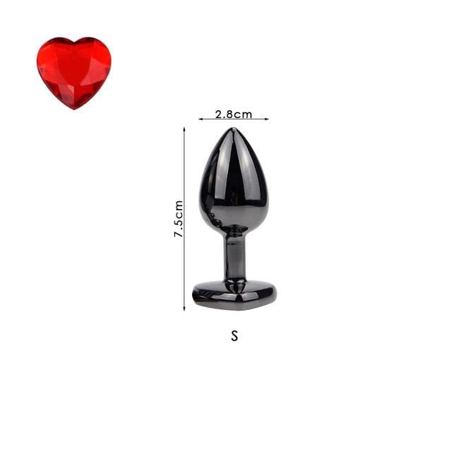 Plating Black Metal Anal Plug Romantic Red Heart Crystal Base Mooth Butt Plug Anal Bead Couple Anus Dilator Metal Ball Massager AExp