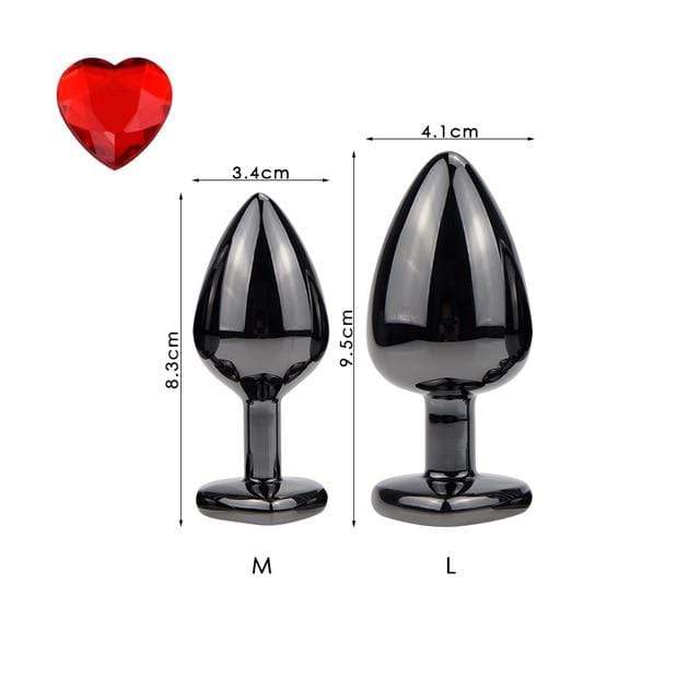 Plating Black Metal Anal Plug Romantic Red Heart Crystal Base Mooth Butt Plug Anal Bead Couple Anus Dilator Metal Ball Massager AExp