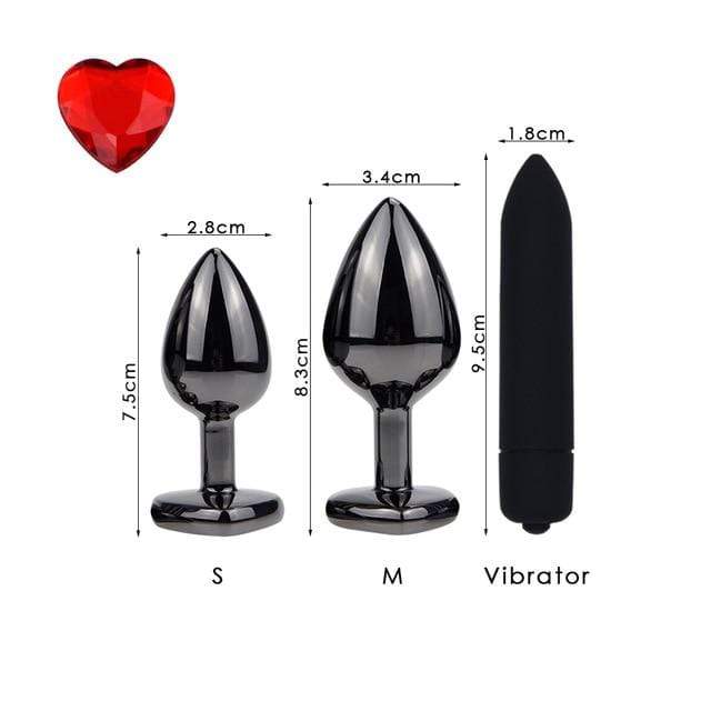Plating Black Metal Anal Plug Romantic Red Heart Crystal Base Mooth Butt Plug Anal Bead Couple Anus Dilator Metal Ball Massager AExp