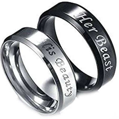 Men's Platinum Band Rings White Black Tungsten Carbide His Beauty Her Beast 