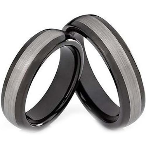 Men's Platinum Band Rings Platinum White Black Tungsten Carbide Polished Matt Dome Ring