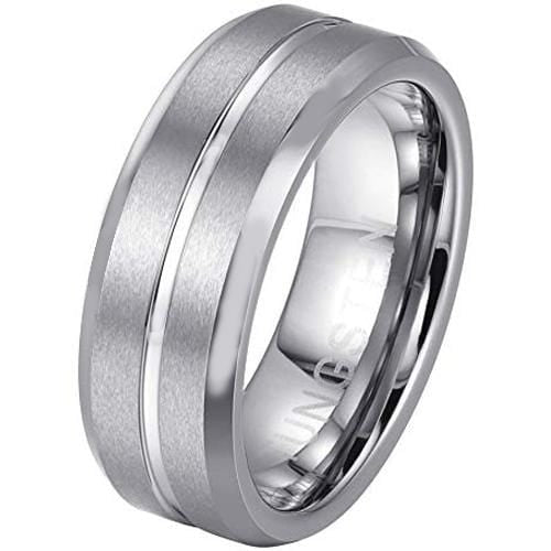 Men's Platinum Wedding Rings Platinum White Tungsten Carbide Center Groove Ring