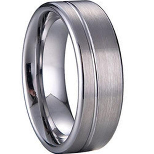 Platinum Band Rings Platinum White Tungsten Carbide Offset Groove Matt Shiny Flat Ring